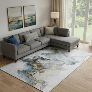 HomeRoots 10' X 14' Washable Gray Blue & Copper Abstract Area Rug - UV Protected, Pet-Friendly, Modern Design 697266