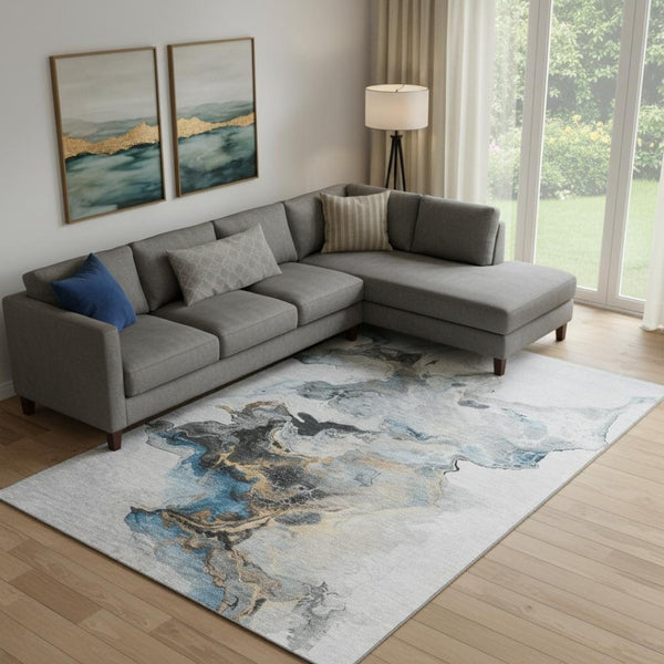 HomeRoots 10' X 14' Washable Gray Blue & Copper Abstract Area Rug - UV Protected, Pet-Friendly, Modern Design 697266