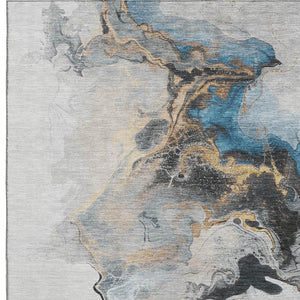 HomeRoots 10' X 14' Washable Gray Blue & Copper Abstract Area Rug - UV Protected, Pet-Friendly, Modern Design 697266