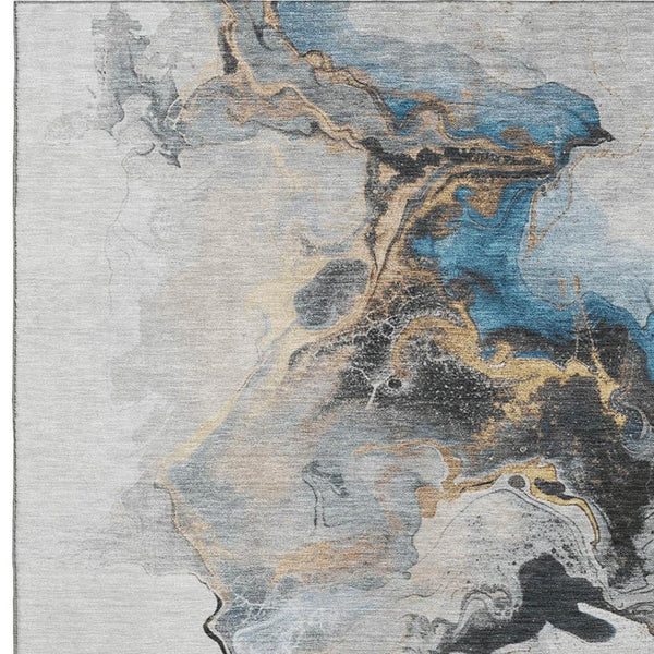 HomeRoots 10' X 14' Washable Gray Blue & Copper Abstract Area Rug - UV Protected, Pet-Friendly, Modern Design 697266