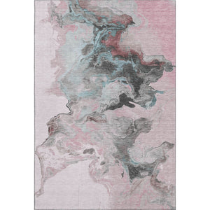 HomeRoots 5' X 8' Modern Pink Blue Silver Abstract Area Rug - Washable, UV-Protected, Stylish & Durable! 697268