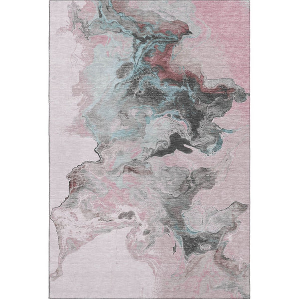 HomeRoots 5' X 8' Modern Pink Blue Silver Abstract Area Rug - Washable, UV-Protected, Stylish & Durable! 697268