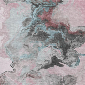 HomeRoots 5' X 8' Modern Pink Blue Silver Abstract Area Rug - Washable, UV-Protected, Stylish & Durable! 697268