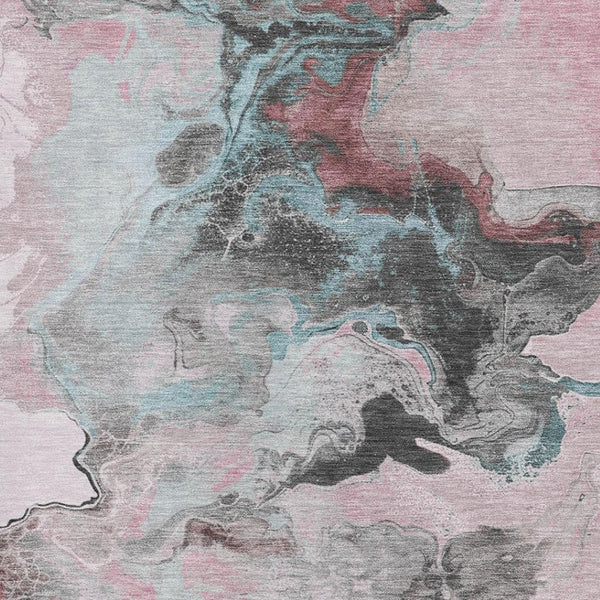 HomeRoots 5' X 8' Modern Pink Blue Silver Abstract Area Rug - Washable, UV-Protected, Stylish & Durable! 697268
