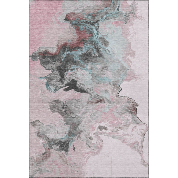 HomeRoots 5' X 8' Modern Pink Blue Silver Abstract Area Rug - Washable, UV-Protected, Stylish & Durable! 697268