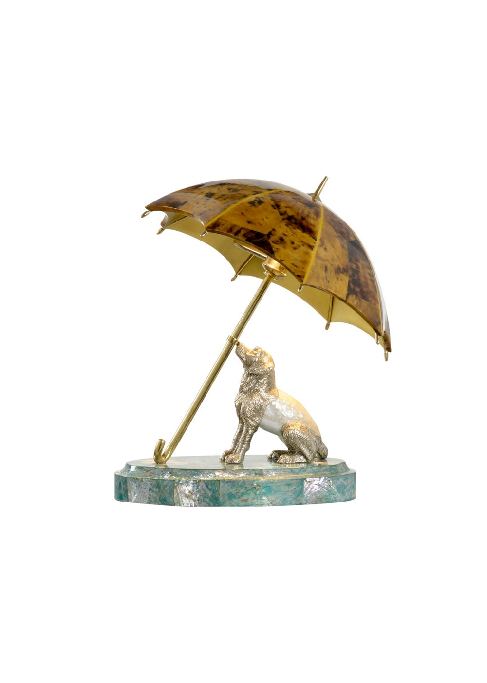 Chelsea House Dog Silver-Plated Sculptural Lamp With Shell Inlay Umbrella, Handcrafted Filipino Art Accent, 14" H 69727