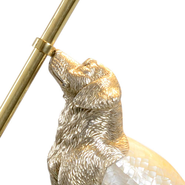 Chelsea House Dog Silver-Plated Sculptural Lamp With Shell Inlay Umbrella, Handcrafted Filipino Art Accent, 14" H 69727