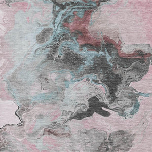 HomeRoots 8' X 10' Soft Pink Blue Silver Abstract Area Rug - Washable, UV Protected, Non-Slip & Stylish! 697270