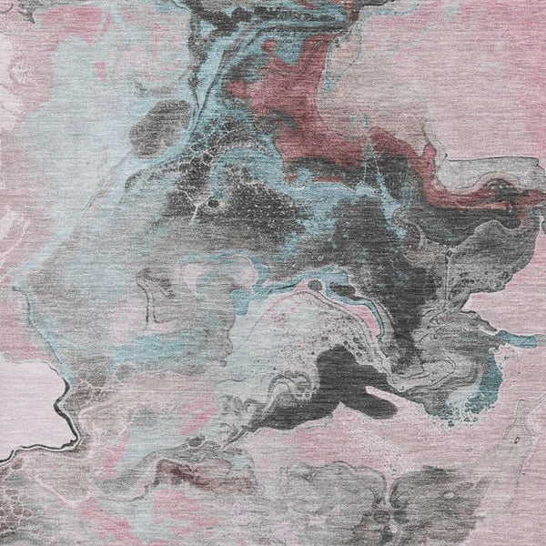 HomeRoots 8' X 10' Soft Pink Blue Silver Abstract Area Rug - Washable, UV Protected, Non-Slip & Stylish! 697270