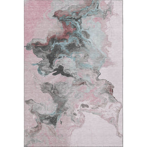 HomeRoots 8' X 10' Soft Pink Blue Silver Abstract Area Rug - Washable, UV Protected, Non-Slip & Stylish! 697270
