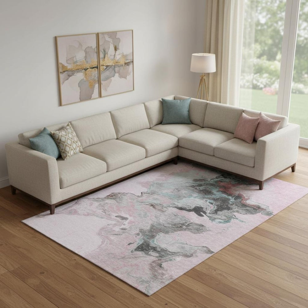 HomeRoots 9' X 12' Abstract Washable Area Rug in Pink, Blue & Silver – Soft, Durable, UV Protected & Stylish! 697271