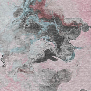 HomeRoots 9' X 12' Abstract Washable Area Rug in Pink, Blue & Silver – Soft, Durable, UV Protected & Stylish! 697271
