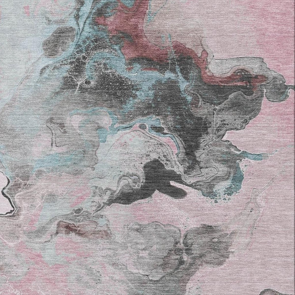HomeRoots 9' X 12' Abstract Washable Area Rug in Pink, Blue & Silver – Soft, Durable, UV Protected & Stylish! 697271