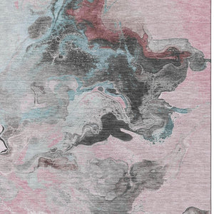 HomeRoots 10' X 14' Washable Pink, Blue & Silver Abstract Area Rug - Stylish, Durable & UV Protected Design 697272