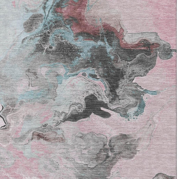 HomeRoots 10' X 14' Washable Pink, Blue & Silver Abstract Area Rug - Stylish, Durable & UV Protected Design 697272