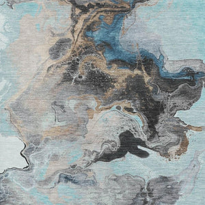 HomeRoots 5' X 8' Stylish Teal, Silver & Beige Abstract Washable Area Rug - UV Resistant & Non-Slip Design 697274