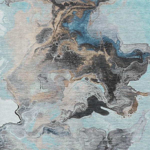 HomeRoots 5' X 8' Stylish Teal, Silver & Beige Abstract Washable Area Rug - UV Resistant & Non-Slip Design 697274