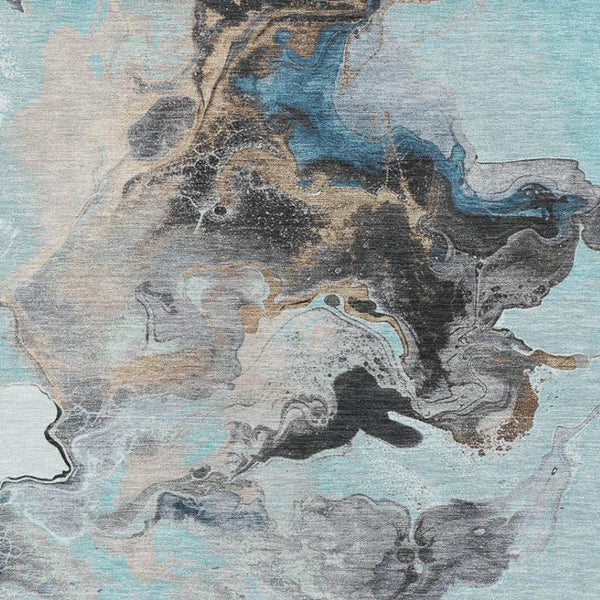 HomeRoots 8' X 10' Modern Teal Silver Beige Abstract Area Rug - Washable, Stain Resistant & UV Protected! 697276