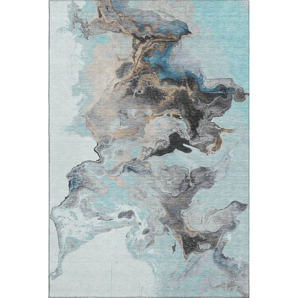 HomeRoots 9' X 12' Teal, Silver & Beige Washable Area Rug - Modern Abstract Design with UV Protection & Durability 697277