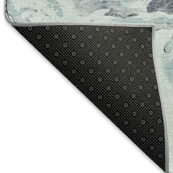 HomeRoots 9' X 12' Teal, Silver & Beige Washable Area Rug - Modern Abstract Design with UV Protection & Durability 697277