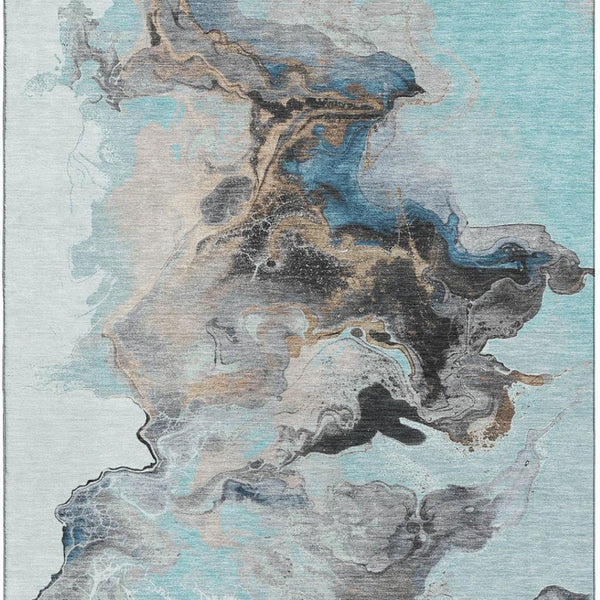 HomeRoots 9' X 12' Teal, Silver & Beige Washable Area Rug - Modern Abstract Design with UV Protection & Durability 697277