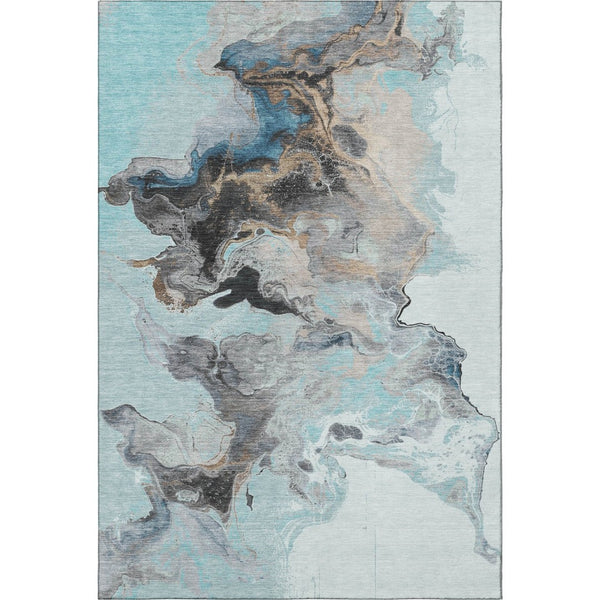 HomeRoots 9' X 12' Teal, Silver & Beige Washable Area Rug - Modern Abstract Design with UV Protection & Durability 697277