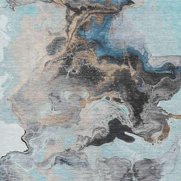HomeRoots 10' Teal, Silver & Beige Abstract Washable Area Rug – UV Protected, Durable & Easy-Care for Homes 697278