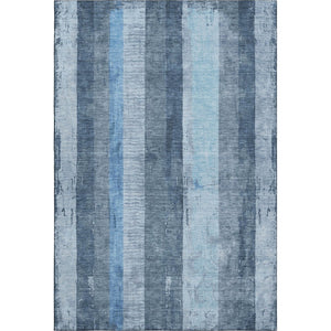 HomeRoots 5' Blue and Gray Striped Washable Area Rug - Durable, Stain-Resistant, UV-Protected for Active Homes! 697280