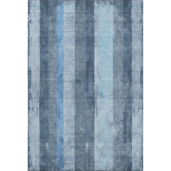 HomeRoots 5' Blue and Gray Striped Washable Area Rug - Durable, Stain-Resistant, UV-Protected for Active Homes! 697280
