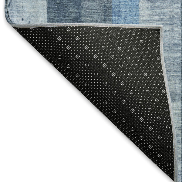 HomeRoots 5' Blue and Gray Striped Washable Area Rug - Durable, Stain-Resistant, UV-Protected for Active Homes! 697280