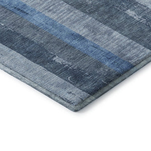 HomeRoots 5' Blue and Gray Striped Washable Area Rug - Durable, Stain-Resistant, UV-Protected for Active Homes! 697280