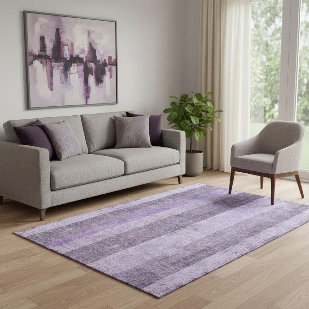 HomeRoots 5' X 8' Elegant Purple and Ivory Striped Washable Area Rug - UV Protected, Stain-Resistant Design! 697286