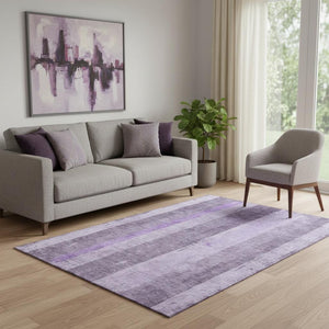 HomeRoots 5' X 8' Elegant Purple and Ivory Striped Washable Area Rug - UV Protected, Stain-Resistant Design! 697286