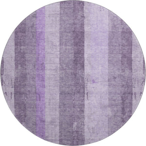 HomeRoots 8' Purple and Ivory Striped Washable Round Rug - Durable, UV-Protected, Stain-Resistant Design for Homes 697287