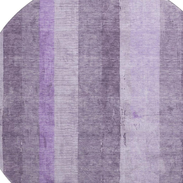 HomeRoots 8' Purple and Ivory Striped Washable Round Rug - Durable, UV-Protected, Stain-Resistant Design for Homes 697287