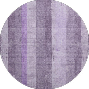 HomeRoots 8' Purple and Ivory Striped Washable Round Rug - Durable, UV-Protected, Stain-Resistant Design for Homes 697287