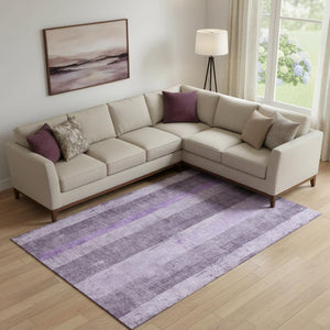 HomeRoots 9' X 12' Purple and Ivory Striped Washable Area Rug – Durable, Stain-Resistant, UV Protected Comfort 697289