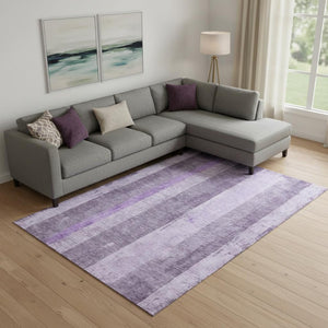 HomeRoots 10' X 14' Striped Area Rug in Purple and Ivory - Washable, UV-Protected, Perfect for High-Traffic Spaces 697290