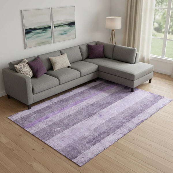 HomeRoots 10' X 14' Striped Area Rug in Purple and Ivory - Washable, UV-Protected, Perfect for High-Traffic Spaces 697290