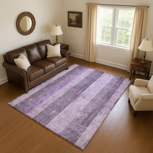 HomeRoots 10' X 14' Striped Area Rug in Purple and Ivory - Washable, UV-Protected, Perfect for High-Traffic Spaces 697290