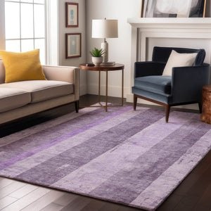 HomeRoots 10' X 14' Striped Area Rug in Purple and Ivory - Washable, UV-Protected, Perfect for High-Traffic Spaces 697290