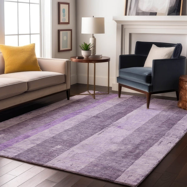 HomeRoots 10' X 14' Striped Area Rug in Purple and Ivory - Washable, UV-Protected, Perfect for High-Traffic Spaces 697290