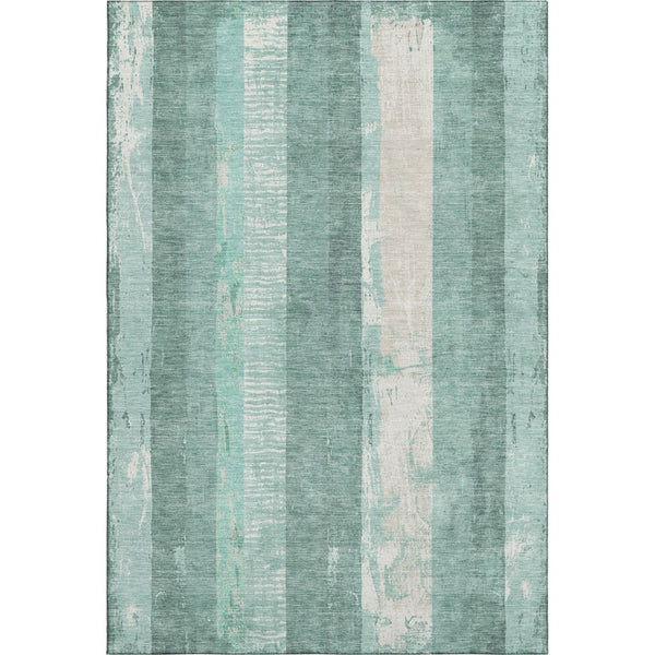 HomeRoots 5' X 8' Washable Pale Aqua Teal & Beige Striped Area Rug with UV Protection for Coastal Charm 697292