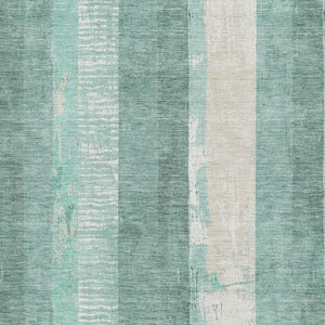 HomeRoots 5' X 8' Washable Pale Aqua Teal & Beige Striped Area Rug with UV Protection for Coastal Charm 697292