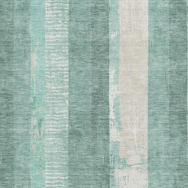 HomeRoots 5' X 8' Washable Pale Aqua Teal & Beige Striped Area Rug with UV Protection for Coastal Charm 697292