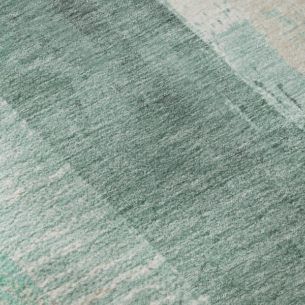 HomeRoots 8' Pale Aqua Teal & Beige Striped Washable Round Rug - Durable, UV-Protected, Stain-Resistant Design 697293