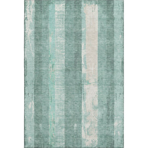 HomeRoots 9' X 12' Pale Aqua Teal & Beige Striped Area Rug – Washable, UV Protected, Stylish for Any Space! 697295
