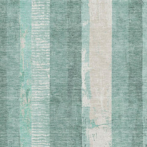HomeRoots 9' X 12' Pale Aqua Teal & Beige Striped Area Rug – Washable, UV Protected, Stylish for Any Space! 697295