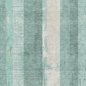 HomeRoots 10' X 14' Striped Washable Area Rug in Pale Aqua Teal & Beige - UV Protection for Easy Care! 697296