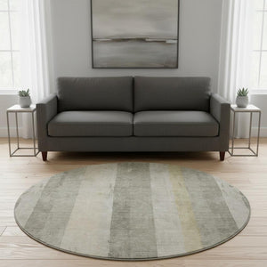 HomeRoots 8' Washable Round Rug in Taupe Beige & Tan Stripes – Durable, UV Protected, Perfect for Any Room! 697299